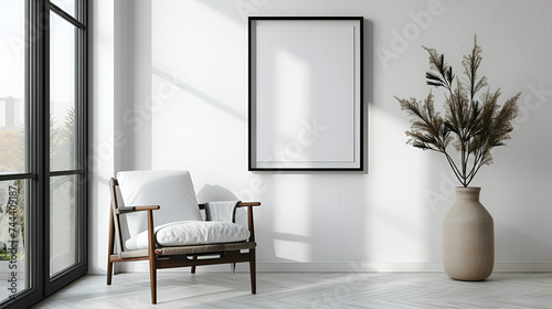 White Living Room Design. View of Modern Scandinavian Generative Ai