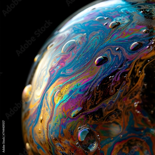 a close up of a colorful object with drops of water on it