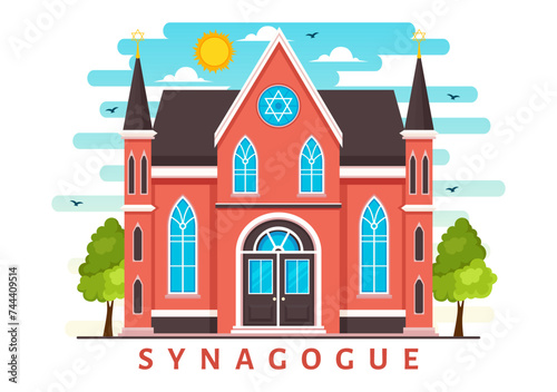 Synagogue Building or Jewish Temple Vector Illustration with Religious, Hebrew or Judaism and Jew Worship Place in Flat cartoon Background