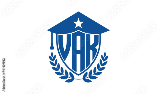VAK three letter iconic academic logo design vector template. monogram, abstract, school, college, university, graduation cap symbol logo, shield, model, institute, educational, coaching canter, tech
