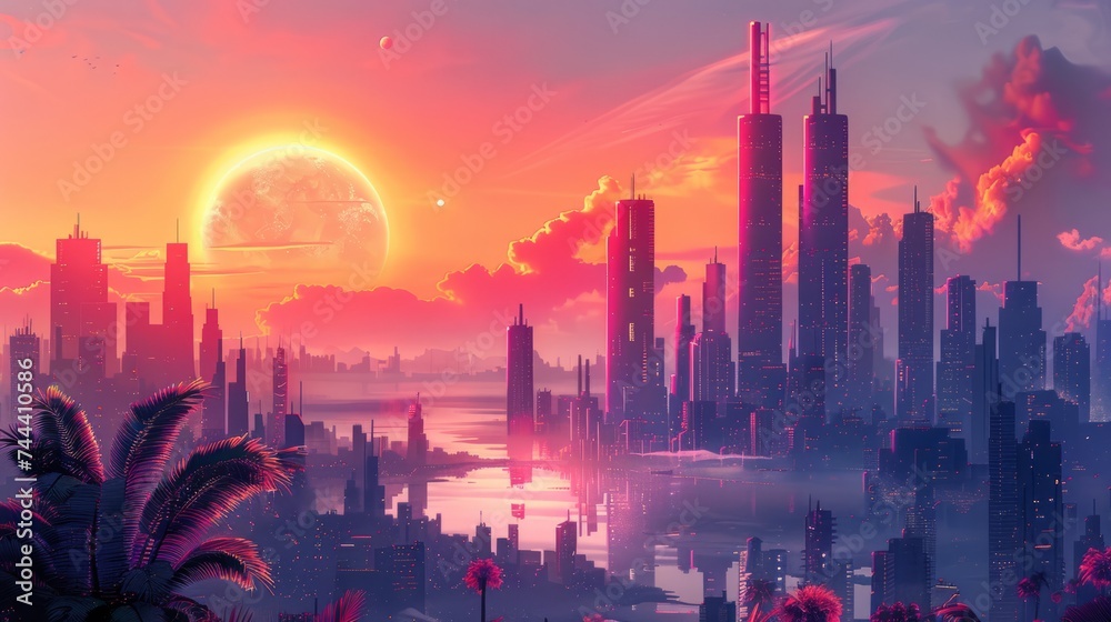 A futuristic metropolis with towering skyscrapers A futuristic metropolis with towering skyscrapers