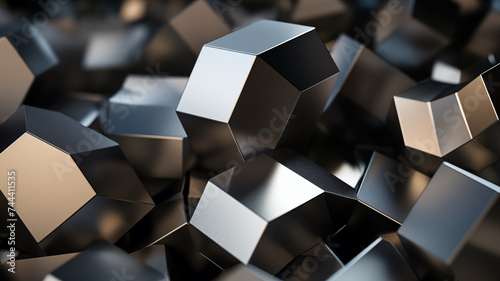Titanium alloy geometric 3d structures in a rendered background image photo