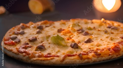 Savor the Moment: Delectable Freshly Baked Pizza with Melting Cheese, Juicy Toppings, and Perfect Crust Captured in Exquisite Detail.