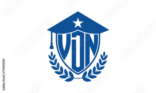 VDN three letter iconic academic logo design vector template. monogram, abstract, school, college, university, graduation cap symbol logo, shield, model, institute, educational, coaching canter, tech