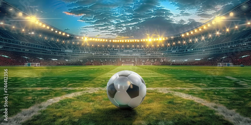 a soccer ball on the field of a big stadium, © Planetz