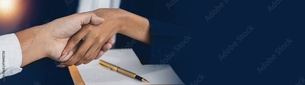 Person shaking hands with handshake, Gavel of lawyer,