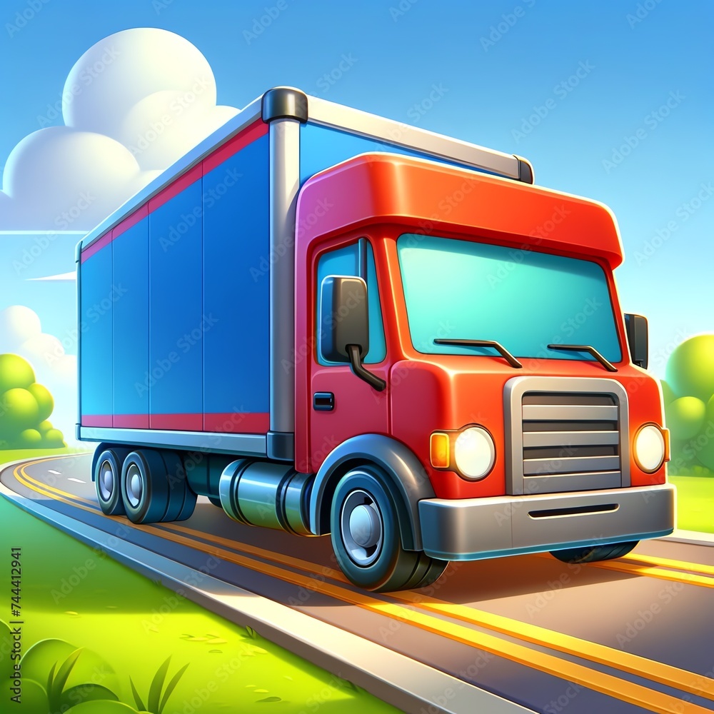 3D Delivery Truck on a Road 3D Delivery Truck on a Road
