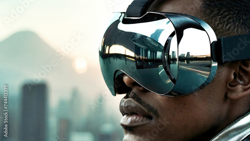 A blackman Wearing A Virtual Reality Goggles photo