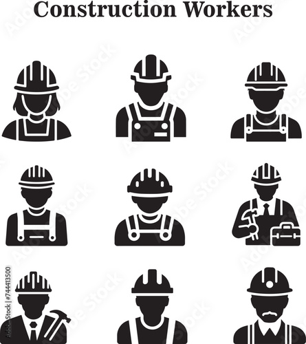 Vector construction workers icon set