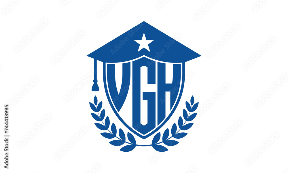VGH three letter iconic academic logo design vector template. monogram, abstract, school, college, university, graduation cap symbol logo, shield, model, institute, educational, coaching canter, tech VGH three letter iconic academic logo design vector template. monogram, abstract, school, college, university, graduation cap symbol logo, shield, model, institute, educational, coaching canter, tech