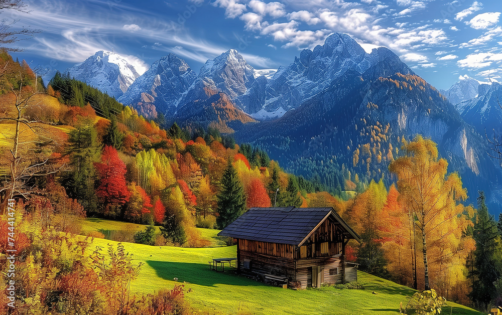 Alps autumn landscape,created with Generative AI tecnology.
