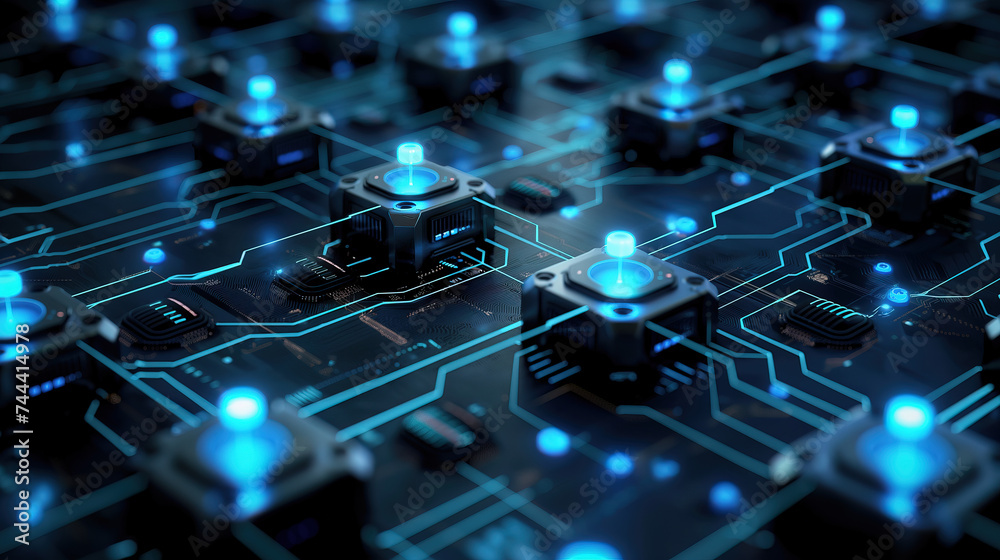 Obraz premium Digital business peer-to-peer connection illustration, futuristic exchange blockchain security datum networking tech structure, web banking information communication infrastructure