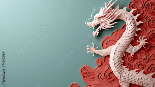 Year of the dragon Chinese celebration with intricate paper cut-outs, bringing vibrant cultural festivities to life, Generative Ai.