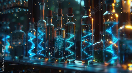 A mesmerizing blend of biotechnology and DIY innovation, with glowing vials, genetic sequences, and bioengineered organisms