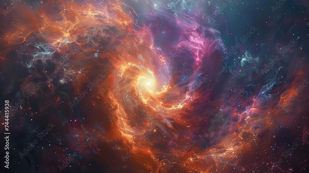 Vibrant celestial scenes showcasing the intersection of quantum mechanics and cosmic wonders, with colorful nebulae and intricate fractal patterns