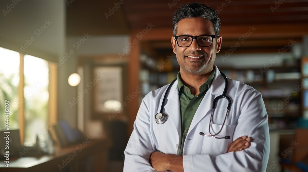 Cheerful Indian male doctor looking at camera Cheerful Indian male doctor looking at camera