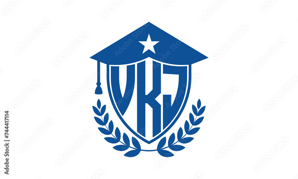 VKJ three letter iconic academic logo design vector template. monogram, abstract, school, college, university, graduation cap symbol logo, shield, model, institute, educational, coaching canter, tech VKJ three letter iconic academic logo design vector template. monogram, abstract, school, college, university, graduation cap symbol logo, shield, model, institute, educational, coaching canter, tech