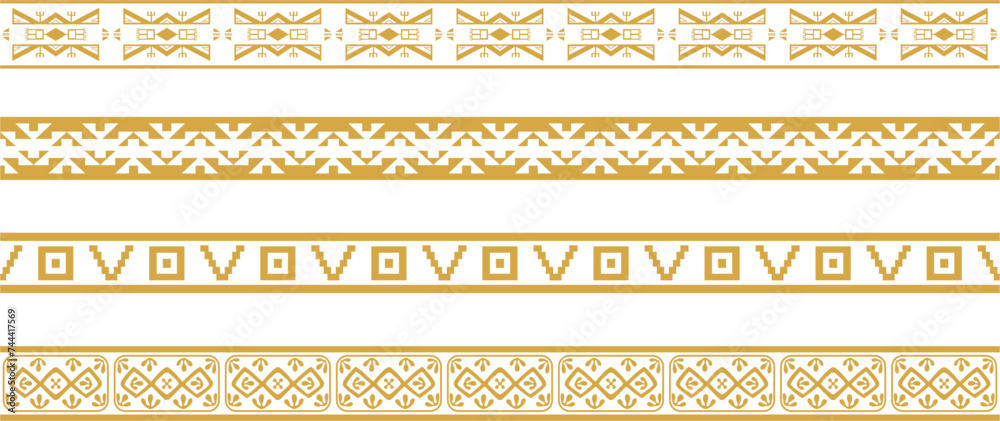 Vector set of golden native american ornamental seamless borders. Framework of the peoples of America, Aztecs, Maya, Incas.. Vector set of golden native american ornamental seamless borders. Framework of the peoples of America, Aztecs, Maya, Incas..