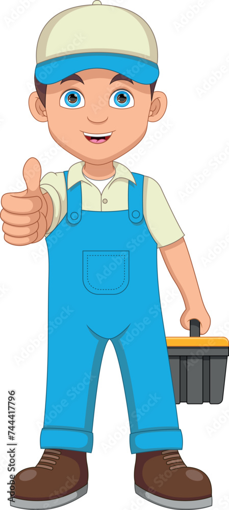 Mechanic boy with a toolbox cartoon