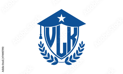 VLK three letter iconic academic logo design vector template. monogram, abstract, school, college, university, graduation cap symbol logo, shield, model, institute, educational, coaching canter, tech