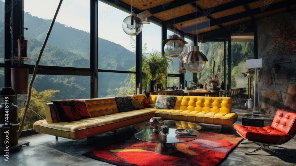 Obraz premium Building a house on the mountain,industrial raw style , in the mountains ,