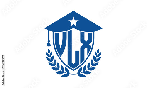 VLX three letter iconic academic logo design vector template. monogram, abstract, school, college, university, graduation cap symbol logo, shield, model, institute, educational, coaching canter, tech photo