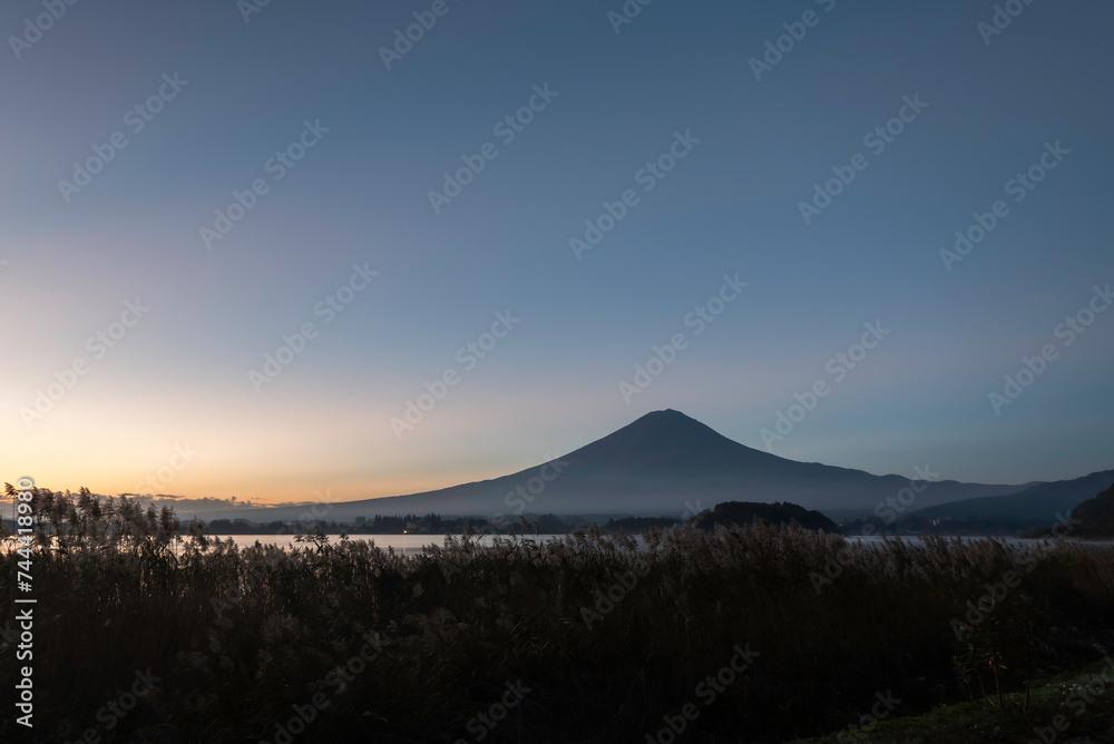 Mount Fuji volcano at morning sun Japan, Asia Mount Fuji volcano at morning sun Japan, Asia