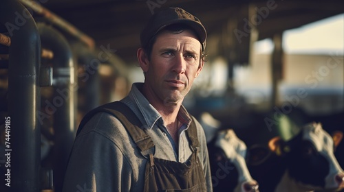 male dairy farmer working  in cow farm.  © CStock