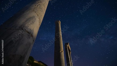 Knidos Ancient Ruin With Night Sky Timelapse photo