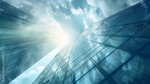 glass buildings with cloudy blue sky background