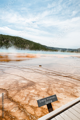 Sign on boardwalk overlooking Grand Prismatic Spring at Yellowst