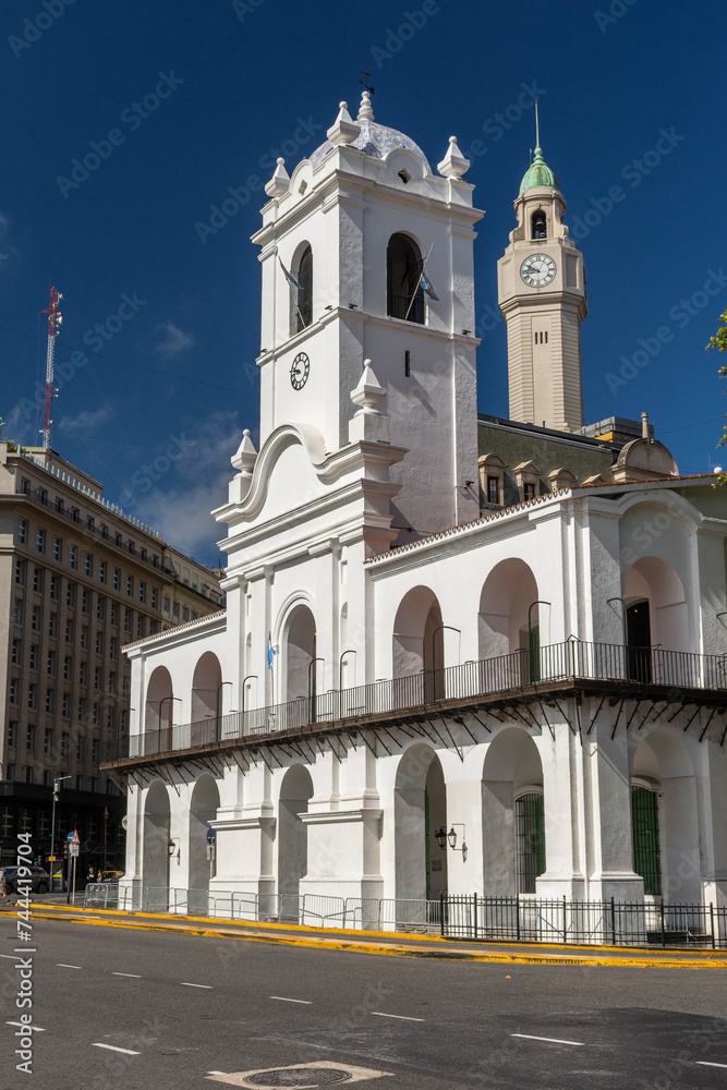 Beautiful white historic building in Plaza de Mayo, Buenos Aires