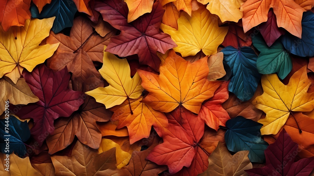 A collection of vibrant autumn leaves forming a natural pattern, suitable for seasonal themes.