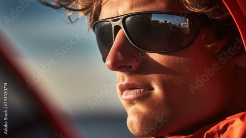 Side view of young windsurfer close-up 