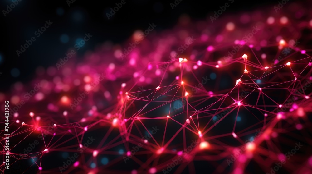 Fototapeta premium Glowing red intersections network mesh abstract background. Generative ai