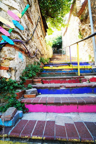 Photography Street with Colorful Stairs in Fener District, Turkey, Balat in Istanbul