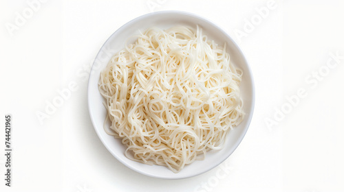 Rice noodles in a white cup on a white background.