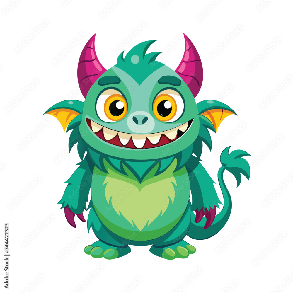 Fototapeta premium Cute cartoon monster creature character vector illustration isolated white background