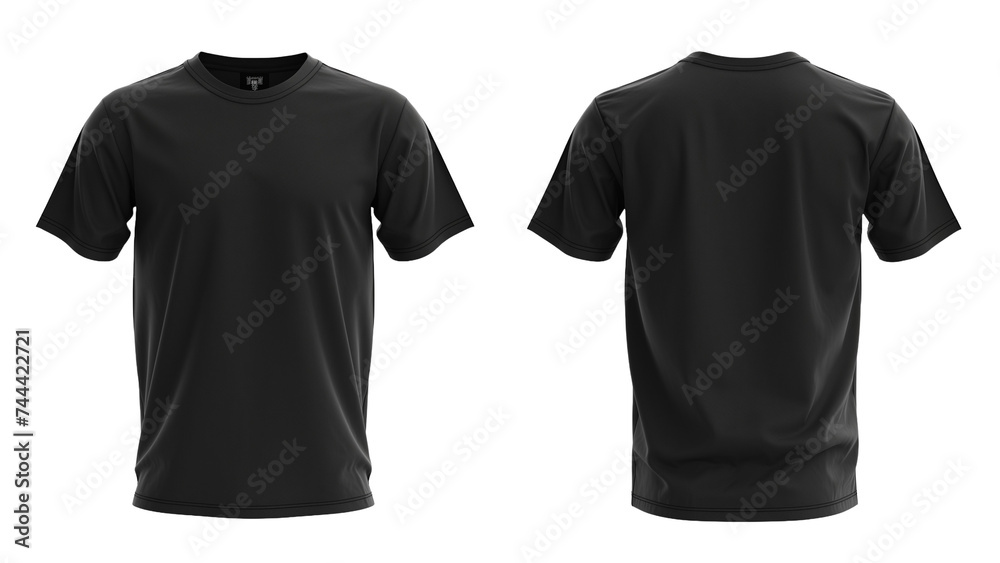 3d black t-shirt front and back side, for mockup, transparent PNG. - obrazy, fototapety, plakaty 