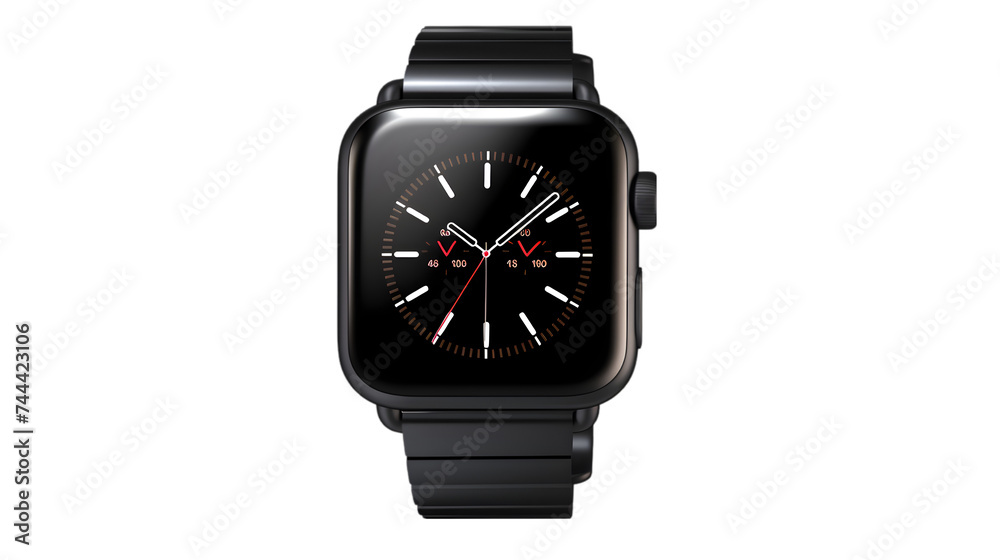 wrist smart watch mockup with black strap, isolated cutout object on transparent background. Png file wrist smart watch mockup with black strap, isolated cutout object on transparent background. Png file