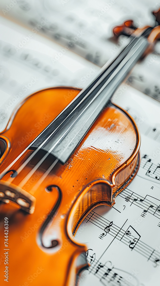 Closeup of a violin over music sheets. Classical music concept. Closeup of a violin over music sheets. Classical music concept.