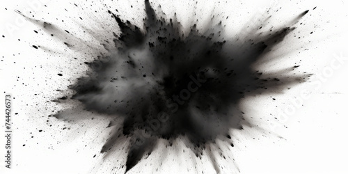 a black splash painting on white background, black powder dust paint black explosion explode burst isolated splatter abstract. black smoke or fog particles explosive special effect photo