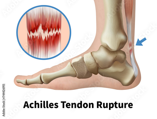Foot medical illustration illustrating Achilles Tendon Rupture