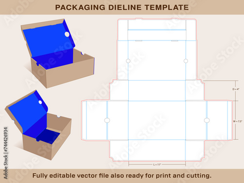  Sneaker shoe Box Template Small size 11 x 7.5 x 4 Inch | One piece corrugated shoebox die line template