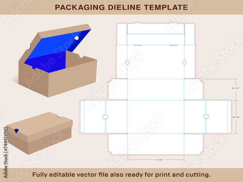  Sneaker shoe Box Template Large size 14.5x8.5x5.5 Inch | One piece corrugated shoebox die line template