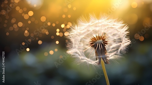 A macro shot of a dandelion seed about to take flight  symbolizing freedom and possibilities.