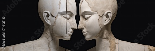 Marble relief from ancient Greece depicting both male and female faces.