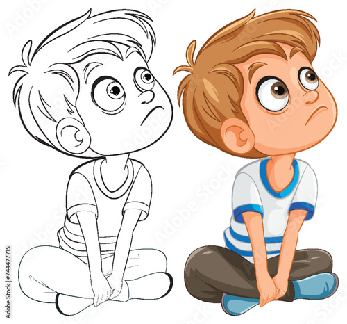 Vector illustration of a pensive young boy