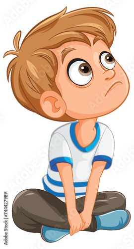 Cartoon of a thoughtful boy sitting cross-legged