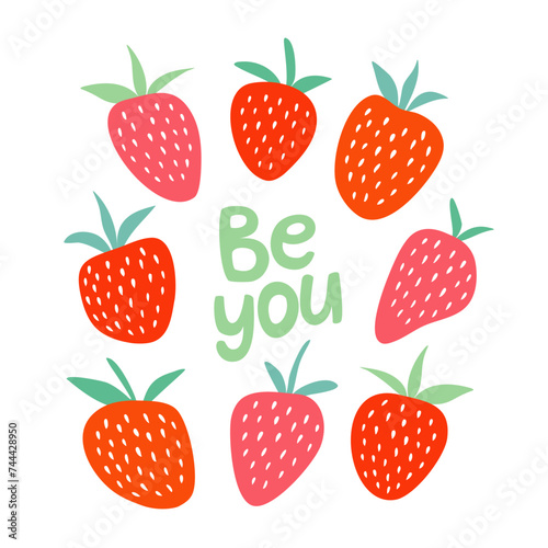 Set of strawberries of different shapes and sizes